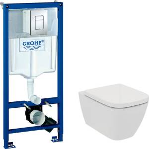 Комплект Унитаз подвесной Ideal Standard I.Life B T461401 безободковый, euro white с микролифтом, euro white + Инсталляция Grohe Rapid SL 38772001 3 в 1 с кнопкой смыва