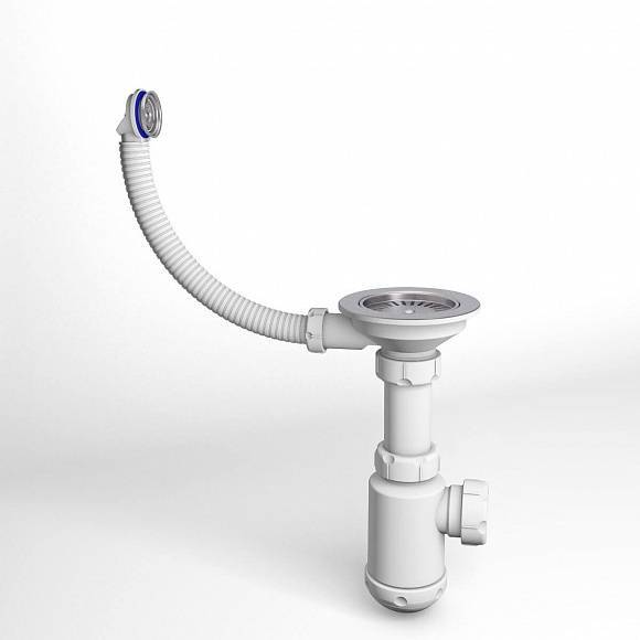 Сифон для мойки Granula Grand СФ-0003 с круглым переливом и винтом