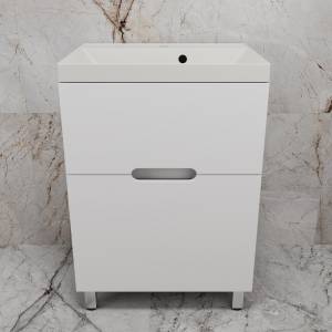 Тумба с раковиной Style Line Матис 60 напольная, белая матовая, раковина жасмин, 82x60x45