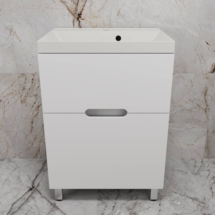 Тумба с раковиной Style Line Матис 60 напольная, белая матовая, раковина жасмин, 82x60x45
