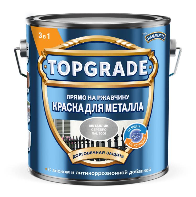 Краска для металла Topgrade гладкая глянцевая RAL 9006 серебряная 2 л