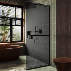Душевая перегородка MaybahGlass MGD-735-6у 89x195, стекло графит матовый 8 мм, профиль черный
