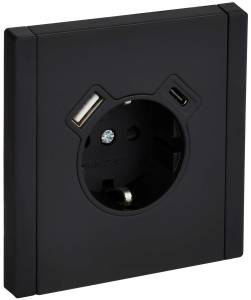 Розетка 1-местная с заземлением, шторками и USB Type A+С IEK Forte&Piano FP-R14-16-U22-018-M-K02 черный