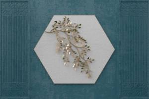 3D Фотообои Artegrafico «Золотая ветвь на объемном шестиугольнике» OP-014 акварель