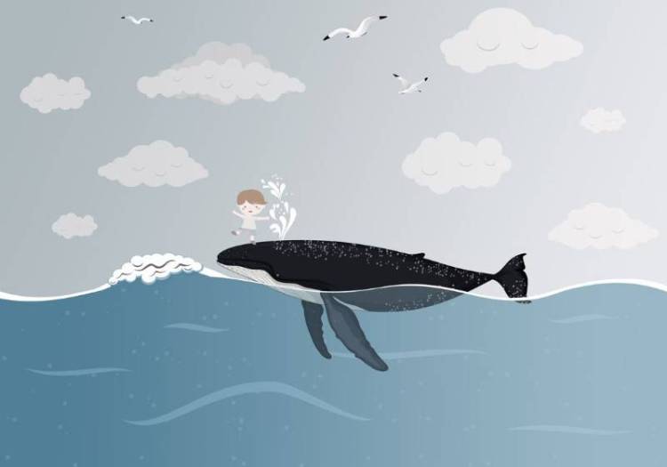 3D Фотообои Artegrafico «Мальчик и кит» KID-182 акварель