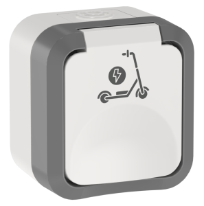 Розетка 1-местная с заземлением, шторками и крышкой IEK Tors TS-R110-16-55-K41 серо-белый