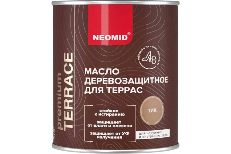 Масло деревозащитное для террас Neomid Terrace шелковисто-матовое тик 0.75 л