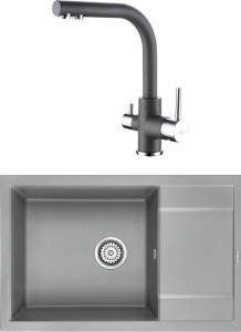 Комплект Paulmark PM317850-GRM серый металлик + Смеситель Paulmark Essen Es213011-402 для кухонной мойки, серый металлик