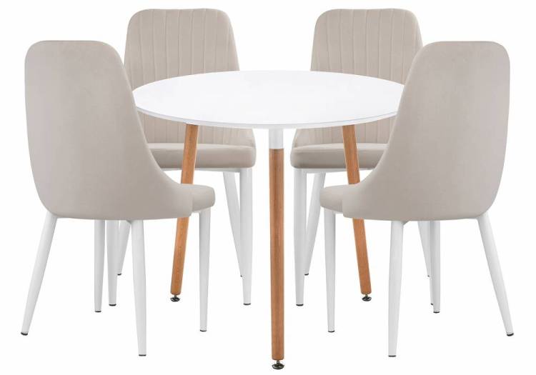 Обеденная группа Woodville Уин 80 579106 white, beige, стулья ткань