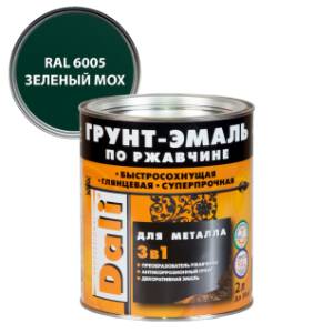 Грунт-эмаль по ржавчине 3 в 1 гладкая алкидная Dali RAL 6005 зеленый мох 2 л