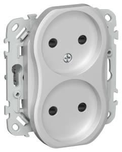 Розетка 2-местная с защитными шторками IEK Flite FI-R23-10-1-K47 алюминий