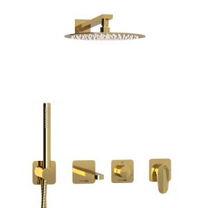 Душевой комплект Wasserkraft Neckar A2151.278.279.183.208.280.197.281 с верхней душевой насадкой, золотой, встраиваемый, с лейкой