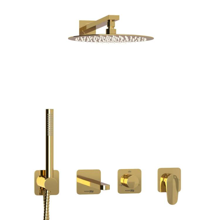 Душевой комплект Wasserkraft Neckar A2151.278.279.183.208.280.197.281 с верхней душевой насадкой, золотой, встраиваемый, с лейкой