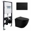 Унитаз с инсталляцией Abber Bequem AC1100MB-AC0105-AC0121MB черный матовый, кнопка черная матовая