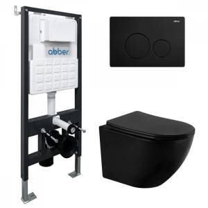 Унитаз с инсталляцией Abber Bequem AC1100MB-AC0105-AC0121MB черный матовый, кнопка черная матовая