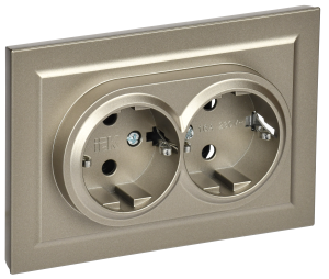 Розетка 2-местная с заземлением и шторками IEK Brite BR-R24-16-K37-F шампань