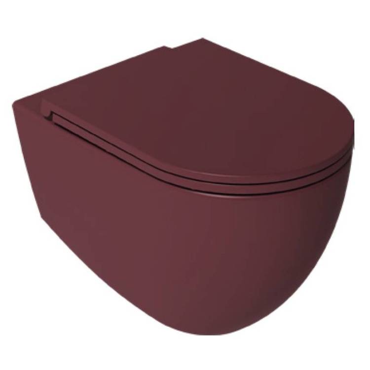 Унитаз подвесной Isvea Infinity 10NF02001SV-2R + 40KF0543I-S безободковый, с крышкой-сиденьем микролифт, бордовый матовый