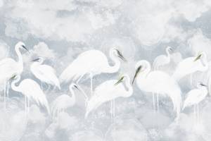 Бесшовные Eco обои Ortograf Animality 34684 Herons in the clouds Жемчуг ОЕ-Р3
