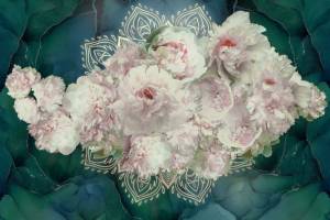 3D Фотообои Artegrafico «Роскошные пионы на малахитовом фоне» RC-004 акварель