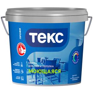 Краска для стен и потолка Текс Моющаяся Профи база D 4.5 л