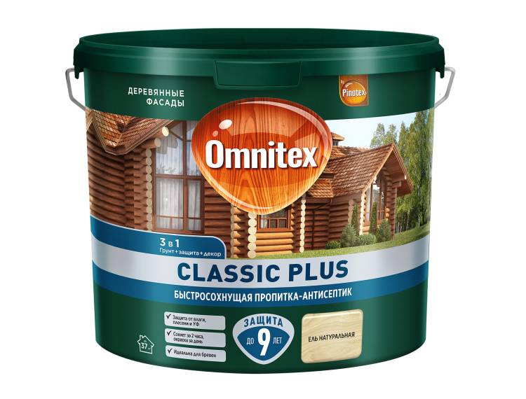 Пропитка декоративная для защиты древесины Omnitex Classic Plus ель натуральная 2.5 л