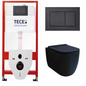 Комплект Tece TC414102510 Инсталляция для унитаза Tece + Унитаз подвесной beWash Schutz безободковый, с сиденьем микролифт, черный матовый