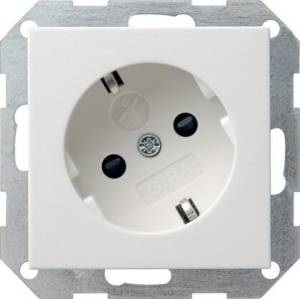 Розетка Gira System 55 Schuko с/з со шторками 16A 250V безвинтовой зажим чисто-белый глянцевый 041803