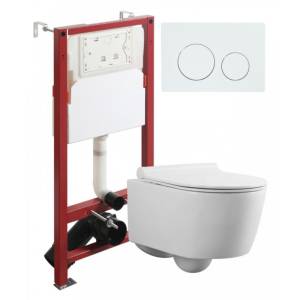 Унитаз с инсталляцией Agger ATI05100+APB188 безободковый, сиденье микролифт, белый, с белой кнопкой