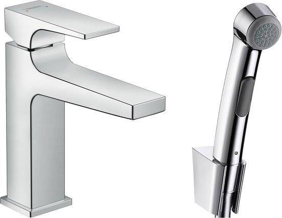 Смеситель для раковины Hansgrohe Metropol 32522000 с гигиеническим душем, с донным клапаном Push-Open