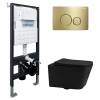Комплект Abber Rechteck AC1201MB-AC0105-AC0121MMG унитаз подвесной, безободковый, сиденье микролифт, черный матовый, кнопка золото матовое