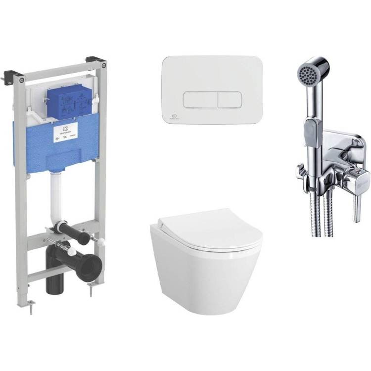 Комплект Унитаз подвесной VitrA Integra 7040B003-0075 с крышкой + Инсталляция ProSys 120P R027767 + Кнопка Oleas R0124AA + Гигиенический душ Lemark Solo LM7165C