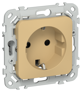 Розетка 1-местная с заземлением и шторками IEK Flite FI-R14-16-K89 шамуа