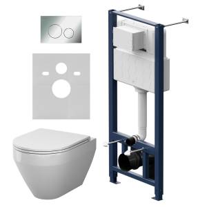 Унитаз с инсталляцией Am.Pm Spirit V2.0 IS49051.701900 безободковый, сиденье микролифт, кнопка хром глянцевый