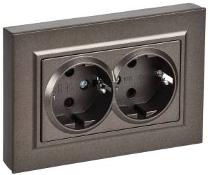 Розетка 2-местная с заземлением и шторками IEK Brite BR-R28-16-K45-F темная бронза