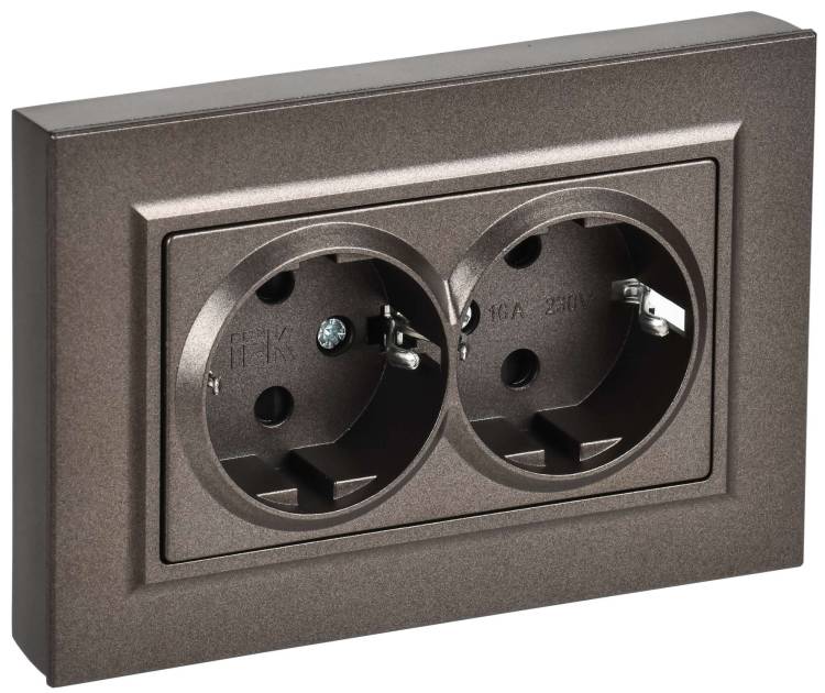 Розетка 2-местная с заземлением и шторками IEK Brite BR-R28-16-K45-F темная бронза