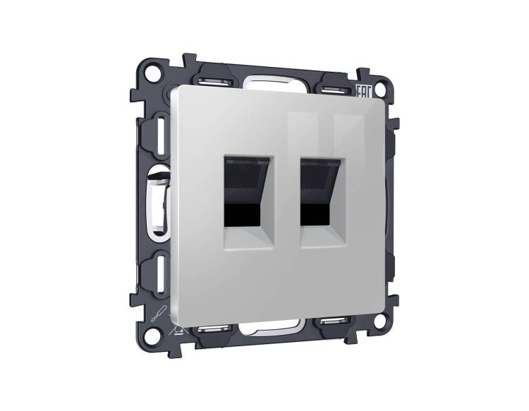 Комплект механизма компьютерной двойной розетки Ambrella Volt MA MA412110 серебро глянец