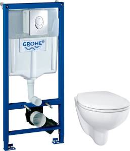 Комплект Инсталляция Grohe Rapid SL 3 в 1 с кнопкой хром + Унитаз Grohe Bau Ceramic