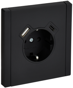 Розетка 1-местная с заземлением, шторками и USB Type A+С IEK Forte&Piano FP-R14-16-U22-018-M-K02 черный
