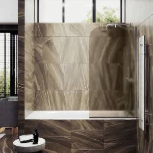 Шторка на ванну MaybahGlass MGV-148-5у стекло бронза матовая, профиль хром матовый, 1400x640