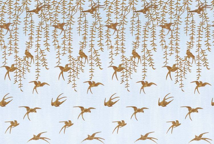 Фреска Ortograf Flora 31165 Japanese Birds blue indigo Флора FLN
