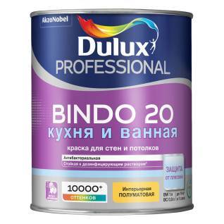Краска для стен и потолков Dulux Bindo 20 Кухня и Ванная полуматовая база BC 0.9 л