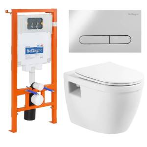 Комплект Унитаз подвесной BelBagno Loto BB070CHR/SC + Инсталляция BB002-80 + Кнопка Prospero BB005-PR-CHROME