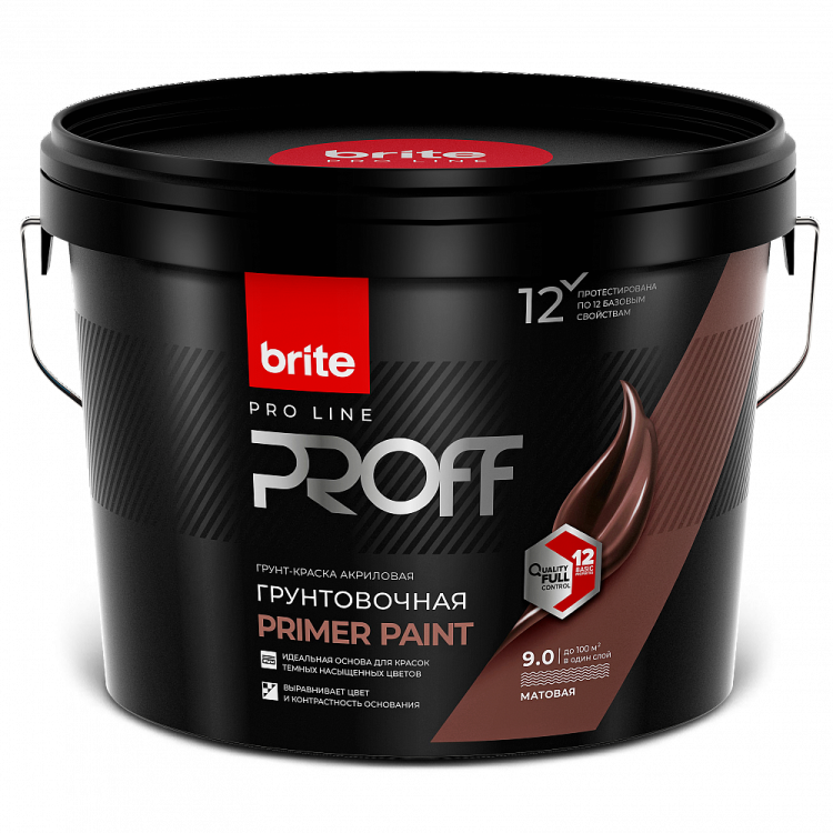 Грунт-краска акриловая грунтовочная Brite Pro Line Proff Primer Paint белая 9 л