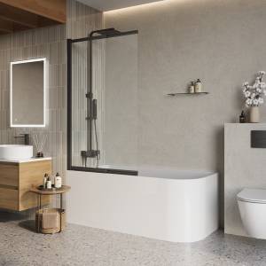 Шторка на ванну Belbagno LUCE-VF-11-80/145-C-NERO профиль черный, стекло прозрачное, 80x145