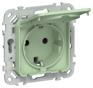 Розетка 1-местная с заземлением, шторками и крышкой IEK Flite FI-R16-16-44-K93 фисташковый