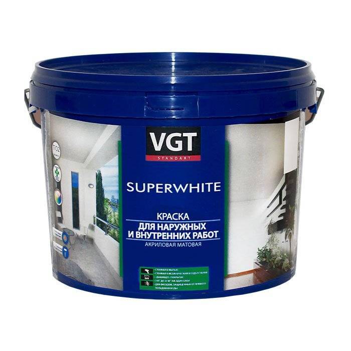 VGT SUPERWHITE ВД-АК-1180 КРАСКА СУПЕРБЕЛАЯ для наружных и внутренних работ, матовая (3кг)