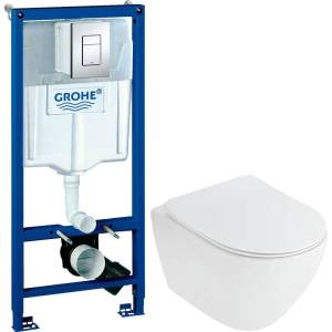 Комплект Унитаз подвесной Cezares Stylus CZR-513-TH-R + Крышка-сиденье CZR-2011-SC с микролифтом + Инсталляция Grohe Rapid SL 38772001 3 в 1 с кнопкой