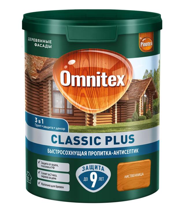 Пропитка декоративная для защиты древесины Omnitex Classic Plus лиственница 0.9 л
