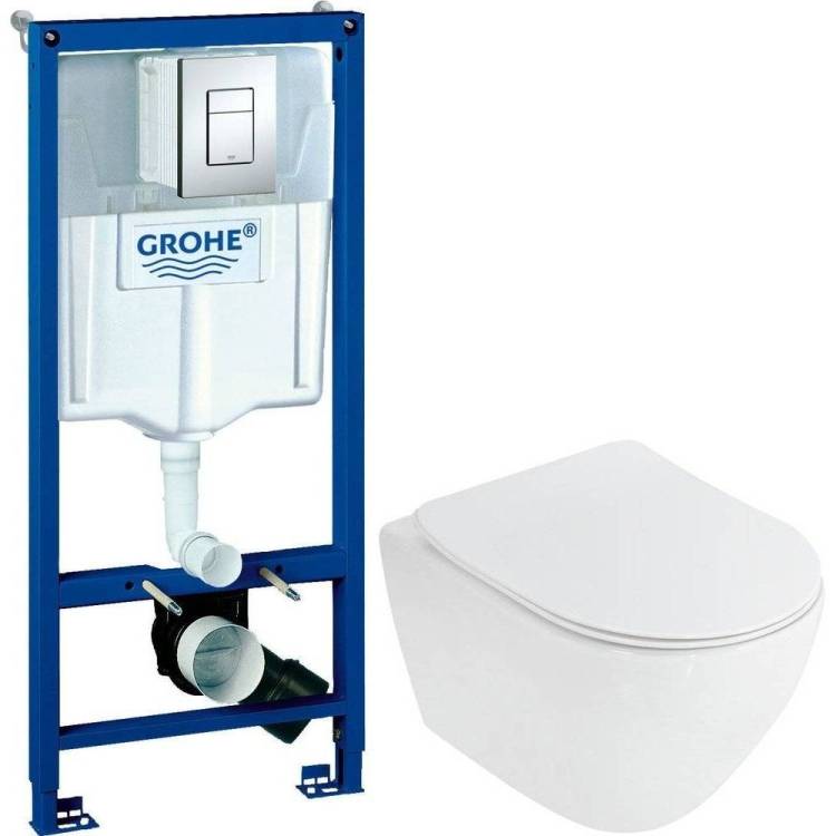 Комплект Унитаз подвесной Cezares Stylus CZR-513-TH-R + Крышка-сиденье CZR-2011-SC с микролифтом + Инсталляция Grohe Rapid SL 38772001 3 в 1 с кнопкой