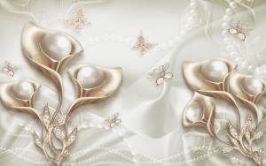 3D Фотообои Artegrafico «Жемчужные каллы в окружении бабочек» RH-110 акварель